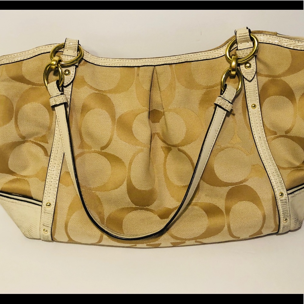 Coach Tan/Gold Canvas Handbag